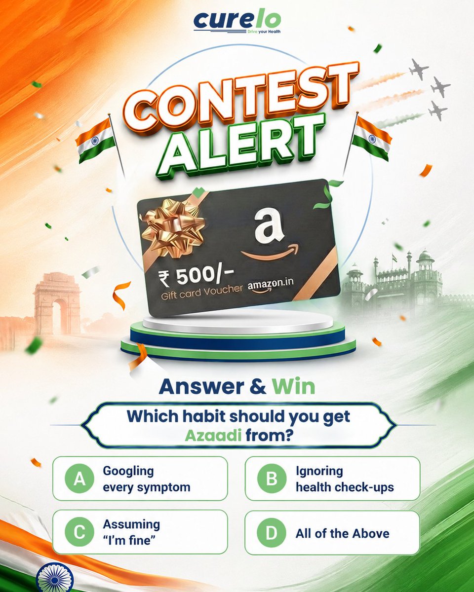 Curelohealth's tweet photo. Which one deserves an Azaadi first? 🧠Comment &amp; win Amazon Voucher worth ₹500. Like &amp; repost, follow us on IG/FB/X/Linkedin, subscribe to our YT channel &amp; tag 5 friends to enter. Entries valid till 20th August. Winners will be announced on FB &amp; Insta Stories. https://t.co/sLeGEV7DcA