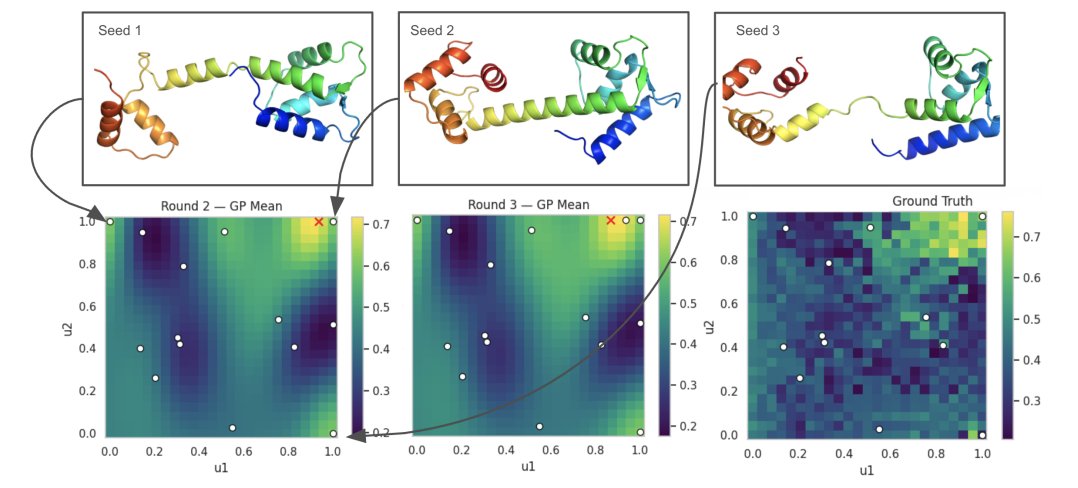 BiologyAIDaily's tweet photo. How to Spend Your Oracle Budget: Practical Guidance for Protein Structure Prediction Models

1 Biological oracles (e.g., MD stability, wet-lab assays) can detect and correct protein structure prediction failures, but they are expensive; this paper asks a practical question: given a fixed number of oracle calls N, which guidance method should practitioners use to return a batch of K improved structures?

2 The study provides a systematic, budget-aware benchmark of four oracle-guidance strategies on Boltz-2: Best K-of-N sampling, inference-time FK-steering (SMC-style resampling), fine-tuning via DPO, and O3 (Optimisation Over Outputs), which is applied to protein structure prediction here for the first time.

3 Key finding across two targets and two oracles: there is no universal winner across all budgets and oracle types. Method choice depends strongly on oracle-call budget and on whether the oracle provides informative intermediate-time signals during diffusion sampling.

4 O3 is most effective when oracle calls are scarce. It builds a low-dimensional “example-defined” latent subspace from a small set of high-scoring seed generations, then runs Bayesian optimisation (GP surrogate + acquisition) inside that subspace to spend the remaining oracle budget efficiently.

5 Practical engineering details for making O3 work with Boltz-2: the generation process is converted to a deterministic probability-flow ODE (and stochastic SE(3) augmentation is disabled) so that the optimiser can reliably map a latent point to a single structure for scoring.

6 On calmodulin (PDB 1CLL) with a TM-score oracle against the crystal structure, O3 is the only method that meaningfully beats Best K-of-N at low budgets (N ≤ 100). As N increases up to 1000, FK-steering and online DPO steadily improve, but O3 remains strongest in the evaluated low-to-mid budget range (mean-of-K plateauing around ~0.81).

7 The paper dissects why O3 works: (a) even random search restricted to the O3 subspace improves over Best K-of-N, showing the subspace itself is valuable; (b) Bayesian optimisation further improves over random search within that subspace; (c) the best subspace dimension d is budget-dependent, reflecting a trade-off between expressivity (larger d) and optimisation difficulty (higher-dimensional BO).

8 FK-steering improves with budget on TM-score because it can exploit intermediate denoising steps: higher reward scaling (λ) increases performance but likely reduces diversity; and for fixed N, allocating more resampling steps (larger N/K) can help at higher budgets.

9 DPO results highlight an important operational distinction: online DPO (interleaving sampling, scoring, and updates) improves with N, while offline DPO (one fixed scored dataset) largely plateaus. The implication is that on-policy resampling/adaptation is a major driver of gains under fixed oracle budgets, but DPO needs substantially larger budgets to become competitive.

10 On the larger, likely out-of-distribution complex (PDB 9EEH) with a reference-free MolProbity-based validity oracle, trends shift: O3 is best on mean-of-K at most budgets, but max-of-K can favor stochastic sampling baselines (Best K-of-N) at high N; FK-steering performs poorly because MolProbity is dominated by local-geometry noise until late denoising steps, making intermediate oracle calls weakly informative.

📜Paper: https://t.co/porJ9PtAMX
#ProteinStructurePrediction #DiffusionModels #BayesianOptimization #Boltz2 #DPO #SequentialMonteCarlo #ComputationalBiology #MachineLearning