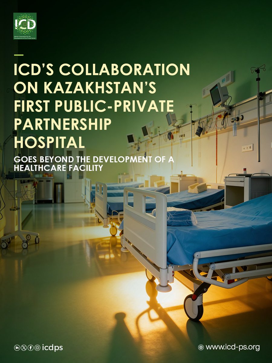 ICD_PS's tweet photo. ICD’s collaboration on Kazakhstan’s first Public-Private Partnership hospital goes beyond the development of a healthcare facility. It demonstrates how strategic co-financing can support sustainable and scalable development.

With a total investment of €365 million, including €40 million from ICD, the project will deliver a modern healthcare facility in Kokshetau, serving more than 730,000 citizens and contributing to the development of Kazakhstan’s healthcare infrastructure.

Learn more: https://t.co/b91IyQbyeR

#ProgressBeyondBorders #PPP #SustainableDevelopment #IslamicFinance #Healthcare