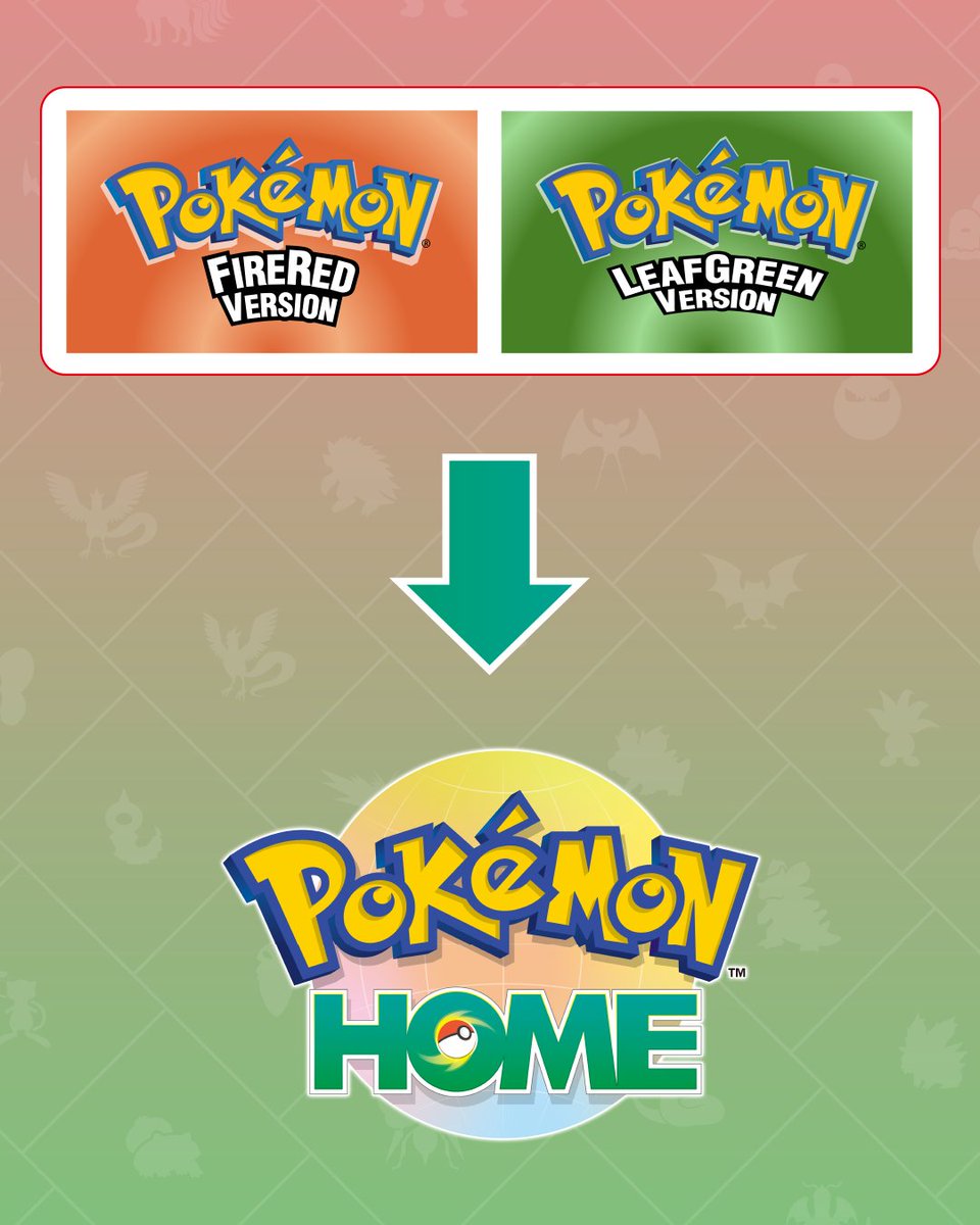 Pokemon's tweet photo. Pokémon FireRed Version and Pokémon LeafGreen Version connection coming to Pokémon HOME beginning October 2026! 🔥🍃 Complete the #PokemonFRLG Pokédex to receive the Mythical Pokémon Celebi, encounter Legendary Pokémon, and more. https://t.co/siwDC4LHfX https://t.co/2oBfkH36ii