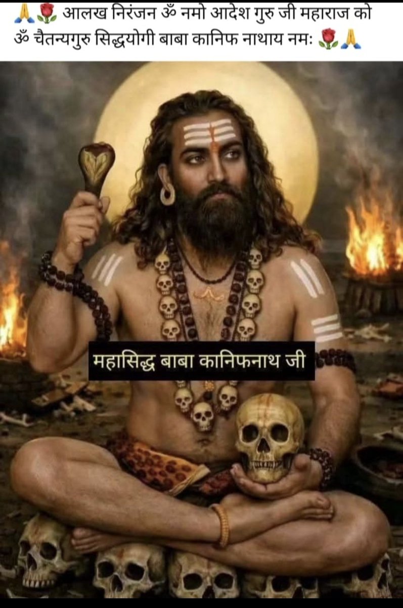 Aadi291's tweet photo. @mmpandit Sir, I had never seen such a pic of any Navnath in Maharashtra...Does this pic suggest that Sri Kanifnath or the  Naths were smashan siddhas? Bhaktisar does not hint at this aspect. kindly comment. Tks https://t.co/2sNxHxbcnv