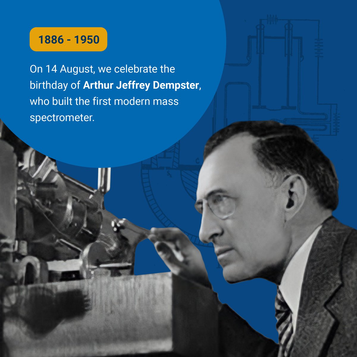 iaeaorg's tweet photo. Today, we celebrate the birthday of Arthur Jeffrey Dempster, who built the first modern mass spectrometer.

A mass spectrometer is a machine that uses radiation to separate and measure charged particles in a material or sample. It is widely used in both industry and academia, as well as the work of the IAEA
for research and development and for analysing and testing materials.

As Dempster’s machine was 100 times more accurate than its predecessors, it meant he now had a tool sensitive enough to help him discover uranium-235. U-235 is a naturally-occurring chemical element and one of the most widely used materials for nuclear fission. Nuclear fission is what happens inside of a nuclear reactor, which then produces heat that is transformed into energy.