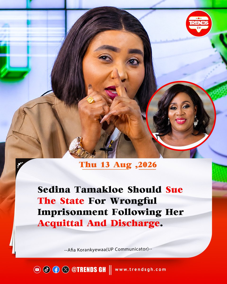 trendsgh_tv's tweet photo. Sedina Tamakloe Should Sue The State For Wrongful Imprisonment Following Her Acquittal And Discharge-Afia Korankyewaa (Deputy Director of Communications UP) #trendsgh #SedinaTamakloe #AcquittedAndDischarged #AfiaKorankyewaa #UP #GhanaPolitics #GhanaNews #Justice #LegalRights https://t.co/EnibwgUiMV