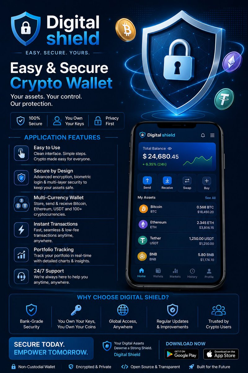 prasuna217's tweet photo. Discover Digital Shield 🛡️🔐 — an easy, secure Web3 wallet for simple digital asset management.

@DigitalShield
#DigitalShield #Web3Wallet #CryptoSecurity #Blockchain https://t.co/jZ6yhSQz5t