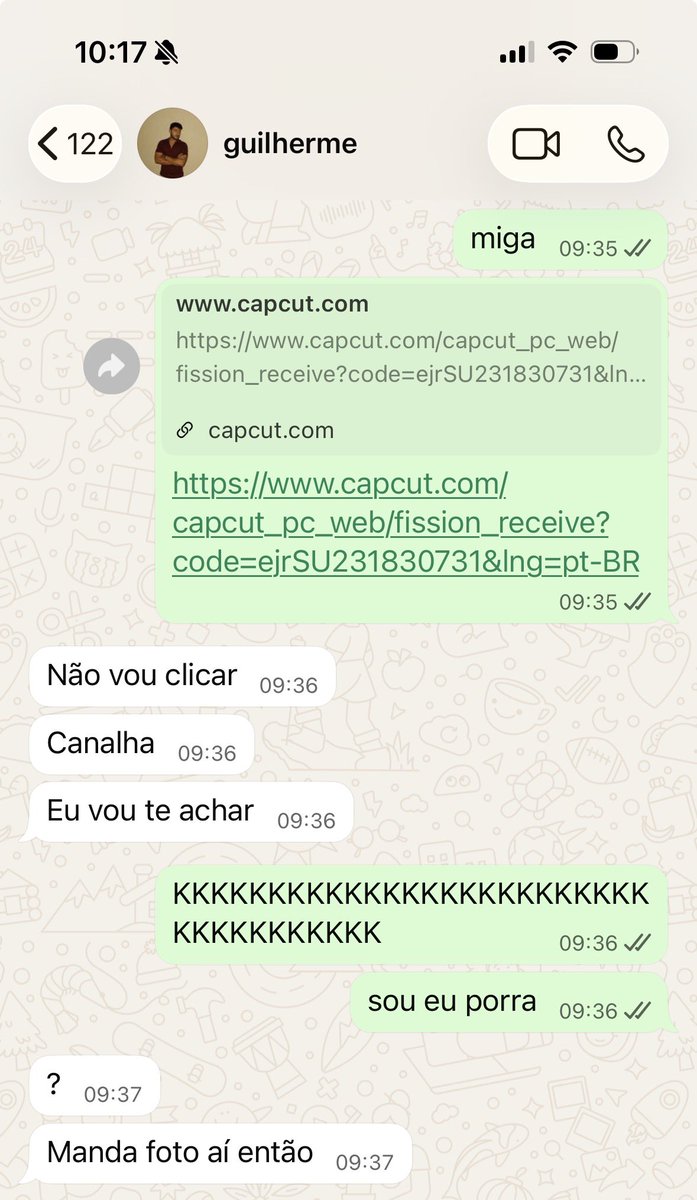 boynostalgic's tweet photo. fui roubado sabado dai fui mandar um link do capcut pro meu amigo e ele ta  achando que é o ladrao que ta falando com ele KKKKKKKKK https://t.co/N2KKE6V6an
