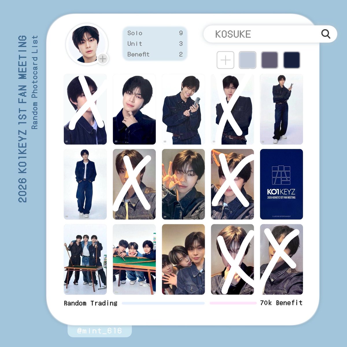qbm925's tweet photo. KO1KEYZ トレカ 1ST FAN MEETING ファンミ グッズ ラントレ 7000円トレカ 交換

【譲】 KEITO.YUKI.YURA.RYUJI.ISSA

【求】 画像2枚目のKOUSUKE 

異種交換◎

📮郵送交換、9/9.10手渡し可
お気軽にお声がけくださいませ😊

#KO1KEYZ交換 #KO1KEYZ #コイキーズ https://t.co/A1YtzuRCnn
