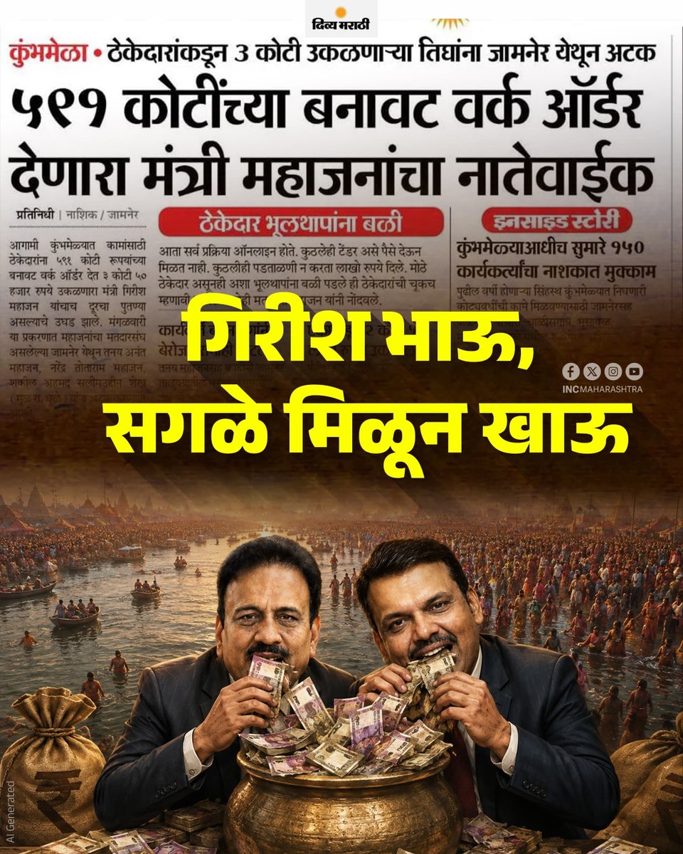 INCMaharashtra's tweet photo. गिरीश भाऊ, सगळे मिळून खाऊ ! https://t.co/mc8tv0OQNE