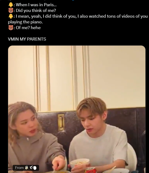 Babievminnie's tweet photo. @jm_kook1 @jvx4lr @imblue2182 @sugacholic7 :"Lol instead #Jimin spends his #screentime browsing #Tae's reels, going on Tae's fan accounts, #watching Tae's videos, sharing music with Tae, browsing actors #and movies to watch #with Tae #haha https://t.co/2qPD9UAJFp