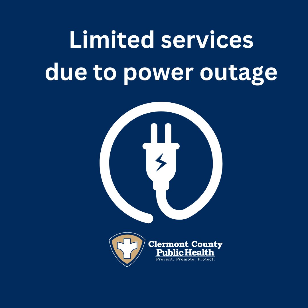 ccphohio's tweet photo. UPDATE 8/13/26 9 AM
Our services remain limited today. The Permit Central office (2275 Bauer Rd) remains without power. Pre-scheduled inspections continue to be conducted. Our Nursing/WIC office (2400 Clermont Center Dr) is open to the public with normal operations. https://t.co/kwqpvchNAv