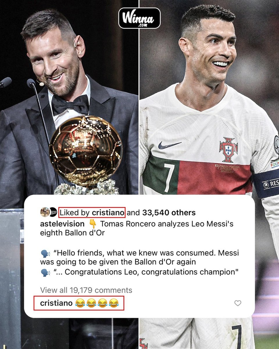 WinnaFC's tweet photo. 🚨| NEVER FORGET: Ronaldo repeatedly liked and commented on anti-Messi hate posts on Instagram. We also know what he did during the World Cup.😬

One comment won’t make much difference.❌ https://t.co/GwOP8hUAyQ