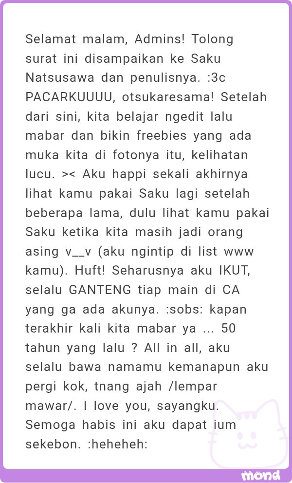 DiaristShura's tweet photo. Lanjut ke pesan-pesan ya.

Untuk Ichikura, Sakura, Saku, dan saya sendiri. https://t.co/OsCXTbusPJ