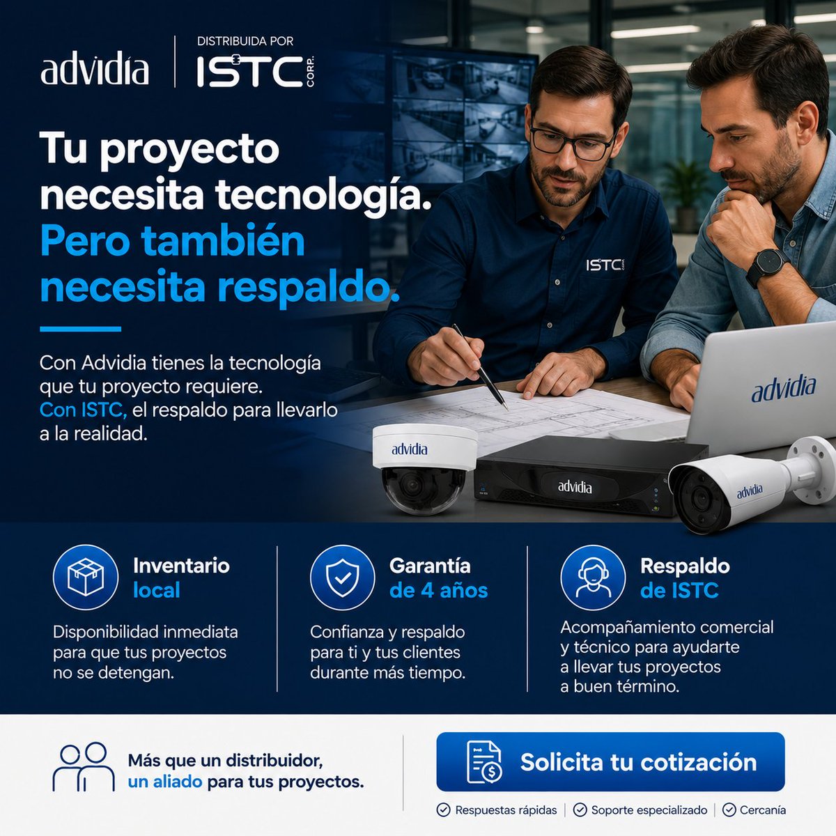 ISTC_Corp's tweet photo. Tu proyecto necesita tecnología. Pero también respaldo.

Advidia: inventario local + 4 años de garantía + acompañamiento de ISTC.

¿Tienes un proyecto por cotizar?

Conoce Advidia:
Advidia - ISTC Corp
@iPRO_Americas #CCTV #seguridadelectronica https://t.co/0U1aW9MPnv