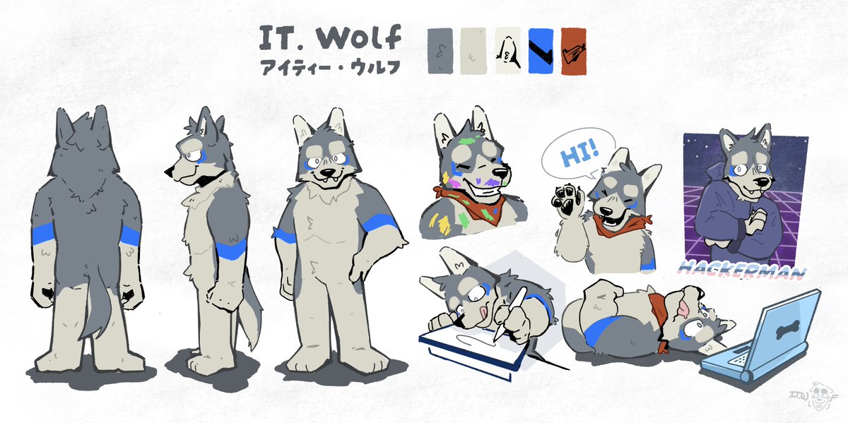 the_ITWolf's tweet photo. Same day as last year - time for my fursona update! third version of design

#InternationalWolfDay #国際オオカミの日 https://t.co/vFviJWpj6p