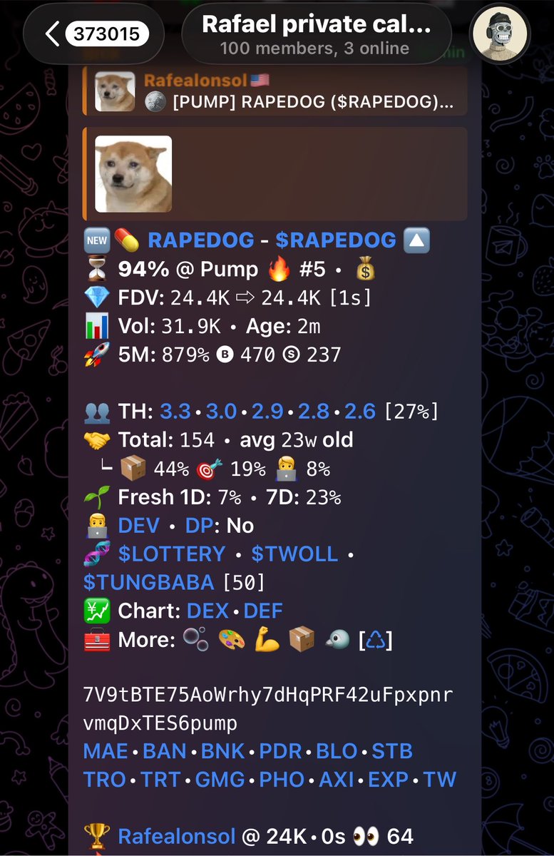 Rafealon_sol's tweet photo. Watch your entry on $RAPEDOG
CA>

7V9tBTE75AoWrhy7dHqPRF42uFpxpnrvmqDxTES6pump

#memecoin #rapedog #solana #crypto https://t.co/RWxn79V09n