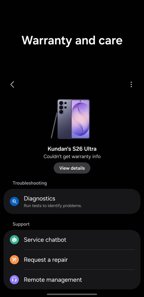 kundankrishna81's tweet photo. Beta 5  for s26 ultra is not showing  the warrenty detail https://t.co/zvLO4tCG9t
