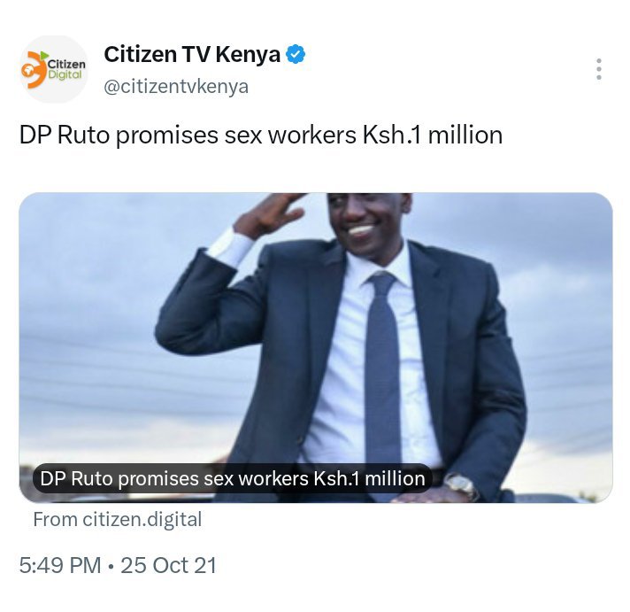 bonifacemwangi's tweet photo. In 2021, Ruto promised to give sex workers Ksh 1 million, and it looks like he didn’t rise to the occasion. If Sifuna is donating to sex workers, that’s very good, because they too deserve support. https://t.co/ZQXrkKEt5p