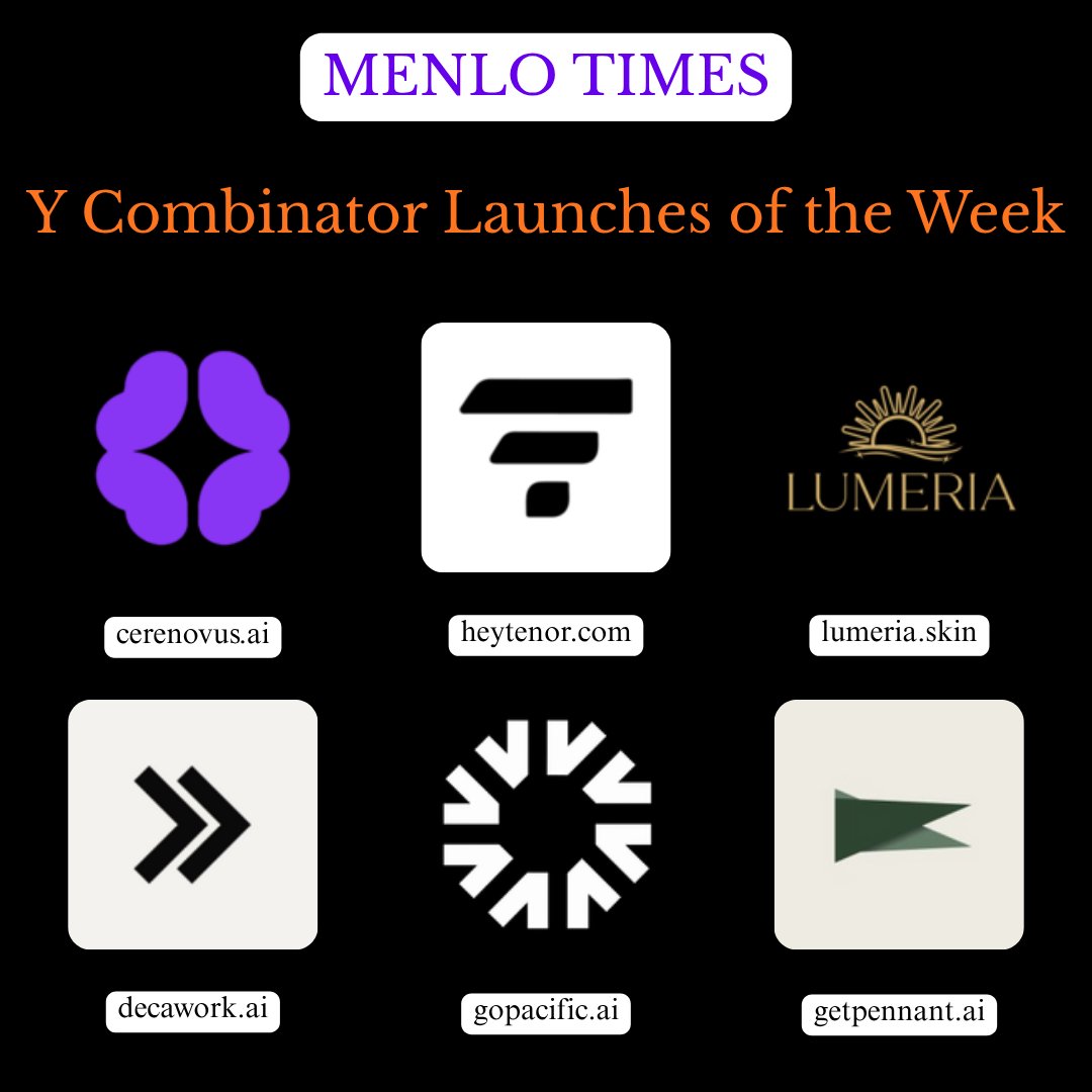 menlotimes's tweet photo. Y Combinator @ycombinator Launches of the Week: 

(This round-up is for informational purposes only, and in order of the date/time of the launch, from earliest to latest.)

1) Cerenovus @cerenovusai: Founded by Jonathan Waldorf @jwaldorf, Cerenovus is a knowledge company. Know More At: https://t.co/CxWfU08stb

2) Tenor @agentemployees: Founded by Amgad Al-Zamkan, Hamze Al-Zamkan, and Muhtasham Oblokulov @Muhtasham9, Tenor builds AI workers that attribute the outcome back to the token spend. Know More At: https://t.co/j6BANiJj9t

3) Lumeria @lumeriaskin: Founded by Maryanne Alhallak @malhalla06 and Anthea Guo @TheAntheaGuo, Lumeria is an oura ring for skin. Know More At: https://t.co/OUvT8thJYZ

4) Decawork @decawork: Founded by Sarthak Aggarwal @_sarthak4 and Aman Raj @arxneo14, Decawork is the agent control plane for IT teams. Know More At: https://t.co/yeuPb2s9lM

5) Pacific @Pacific_YCS26: Founded by Harper Dammann Smith @Harperdammann, Pacific is mass-producing and deploying micro data centers for Earth and Space. Know More At: https://t.co/O677vqXZsr

6) Pennant @pennant_ai: Founded by Ryan Nowicki Stewart @rywicks and Tomas Taylor @0xtotaylor, Pennant is the corporate governance OS for public markets. Know More At: https://t.co/gGlGf1daDv

Post: https://t.co/DNyF9eTonN

Source: https://t.co/XNgPMp4yP3

𝐑𝐞𝐦𝐨𝐭𝐞 𝐇𝐢𝐫𝐞 𝐖𝐢𝐭𝐡 𝐔𝐬: 𝐌𝐞𝐧𝐥𝐨 𝐓𝐚𝐥𝐞𝐧𝐭 helps technology companies hire exceptional remote talent from India. Build your team with carefully curated engineers, product leaders, designers, GTM professionals, and more. Learn More At: https://t.co/tu858jtZUV