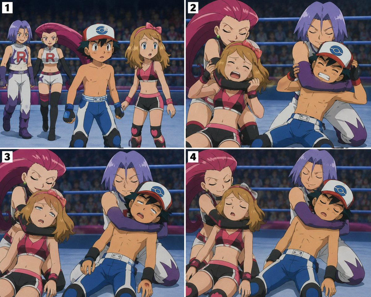 KnockoutsPoke's tweet photo. Ash Ketchum and Serena from the Pokémon Anime, knocked out and put to sleep by Sleeperholds from James and Jessie, in a wrestling ring

#wrestling #puttosleep #sleep #sleeperhold #passedout #knockedout #unconscious #pokemon #pokemonanime #anipoke #ash #serena #james #jessie https://t.co/SKgYaXuMyI