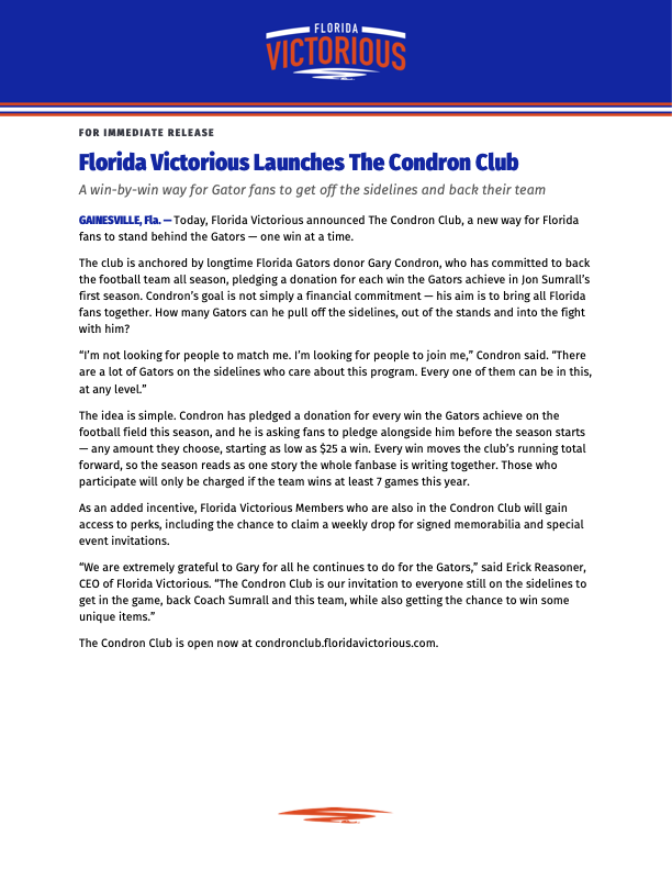 Fl_Victorious's tweet photo. Introducing The Condron Club

Team up with Gary Condron to back every Gator win this season! Join the Condron Club by pledging your own amount, and let's make every win count.

Join today at https://t.co/MwSpPRFHJH https://t.co/nEghbZvxQd