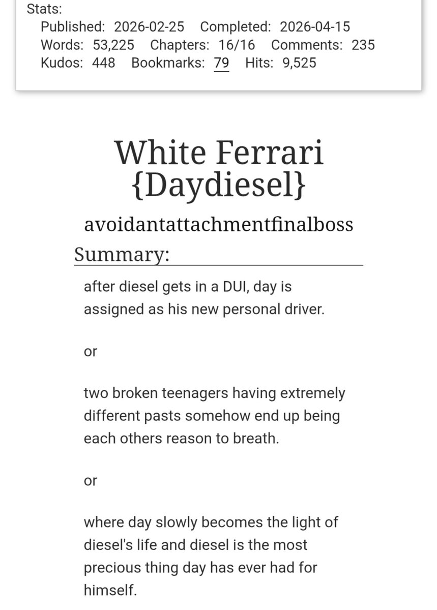 fedanppw's tweet photo. thanks for reminding me 😭😭 daydiesel fanfic if you guys want to read #daydiesel
https://t.co/KG1MuQ0KRn https://t.co/EVKlOJwryS