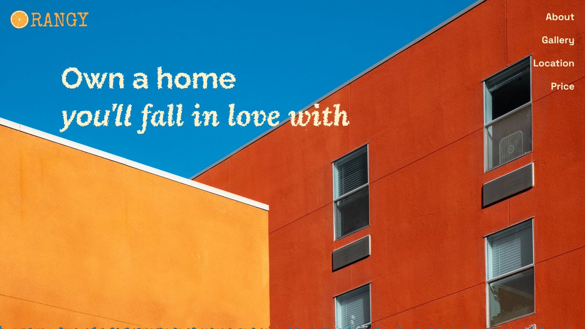 Bitriak's tweet photo. I'm working on my first portfolio project – a concept for a house for sale called ORANGY.

Status: The desktop version is ready. Next up are the laptop and mobile versions.

What I focused on:
1. A strong, emotional hero with a photo of the house;
2. Clean visual hierarchy and a warm color scheme;
3. Interior demo section;
4. Location block with a map;
5. A soft, unobtrusive contact form.

I tried to balance modern energy with a sense of home and warmth. I'd love to hear your feedback on the desktop layout and color contrast before moving on to the responsive versions.