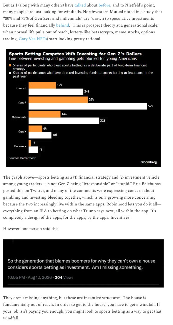 kylascan's tweet photo. HOW TO GET RICH IN AMERICA

I wrote about what happens when owning things is rewarded over doing things: (1) the generational divide it creates, (2) the casino economy that emerges (the yolofolio!!), and (3) how it changes the way we think about work and politics https://t.co/VvZaLw86WH