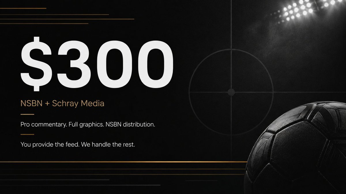 SchrayMedia's tweet photo. For $300, your club gets more than a stream ⚽🎥

Schray Media + NSBN gives you NSBN distribution, a professional soccer announcer, and a full broadcast graphics and production package. You provide the camera feed. We handle the rest.

#Sports #Broadcasting https://t.co/Va7bdlLnnT