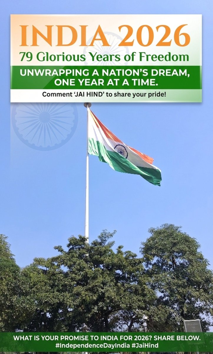 yadarsh209's tweet photo. Saffron, White, &amp; Green. One flag, one future. Celebrating 79 years of united strength! 🇮🇳

Happy 80th Independence Day to all #indians

#IndiaAt79 #IndependenceDay2026 #JaiHind #Tiranga #ProudIndian

@YASMinistry @MYBharatHQ @mygovindia @_NSSIndia https://t.co/21TTMlHX6k