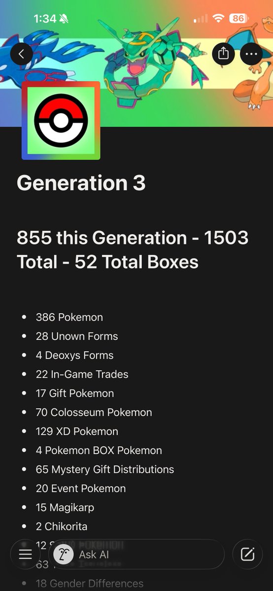 MicahTheBrave's tweet photo. i never shared this project, and i regret it now, because it's essentially useless in 6 months, but i created this massive guide for myself in notion for a master collection of pokemon from gens 1-9 in home https://t.co/4x4Y5ggecY