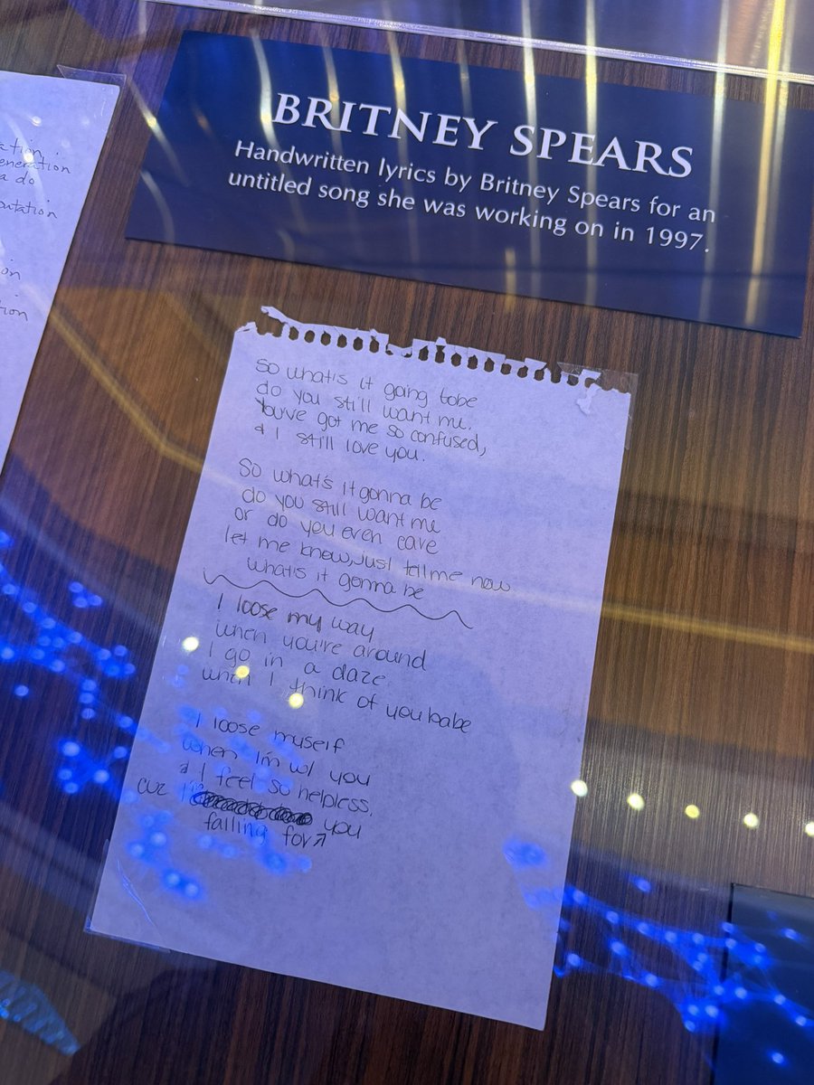 edwardmarc's tweet photo. Every time I come here, I have to stop by to see @britneyspears handwritten lyrics 🥹💖 https://t.co/vRPTjJjWlN