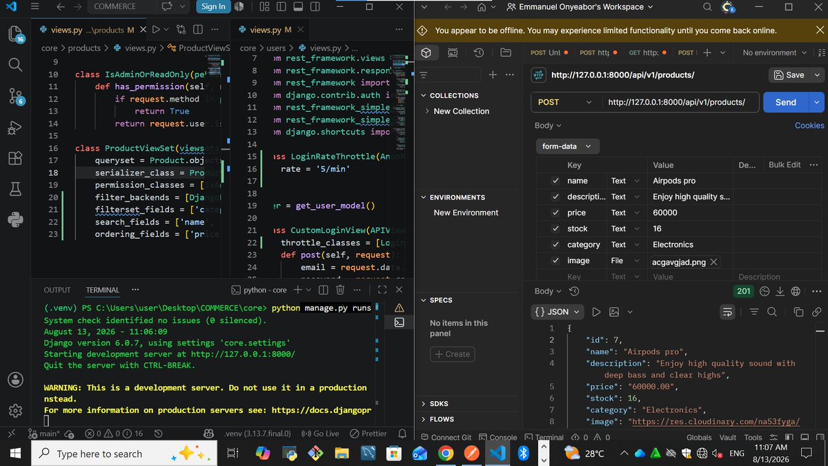 Dev_emmy11's tweet photo. Been really busy for a while now, but I managed to squeeze in some coding today. 😅

Today,I implemented:
• Filtering &amp; search
• Ordering &amp; pagination
• Throttling on my login endpoint

Small progress, but progress nonetheless. 🚀 https://t.co/ULLEvj9H9B