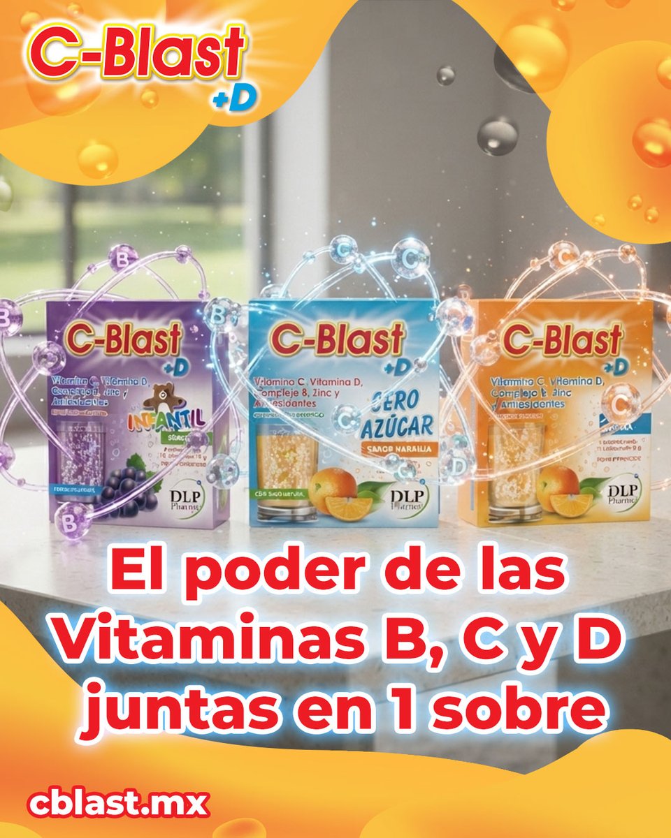 c_blastmx's tweet photo. No necesitas tomar tres suplementos diferentes para cubrir lo básico. 🛑 C-Blast+D une la trifecta esencial en un solo vaso efervescente:

🍊 Vitamina C
☀️ Vitamina D
⚡ Vitamina B

¡Más completo, más práctico!
🛒 Pide tu pack en https://t.co/yGYJwhkiPU

#CBlastD  #SaludTotal https://t.co/sQp6ayPv6T