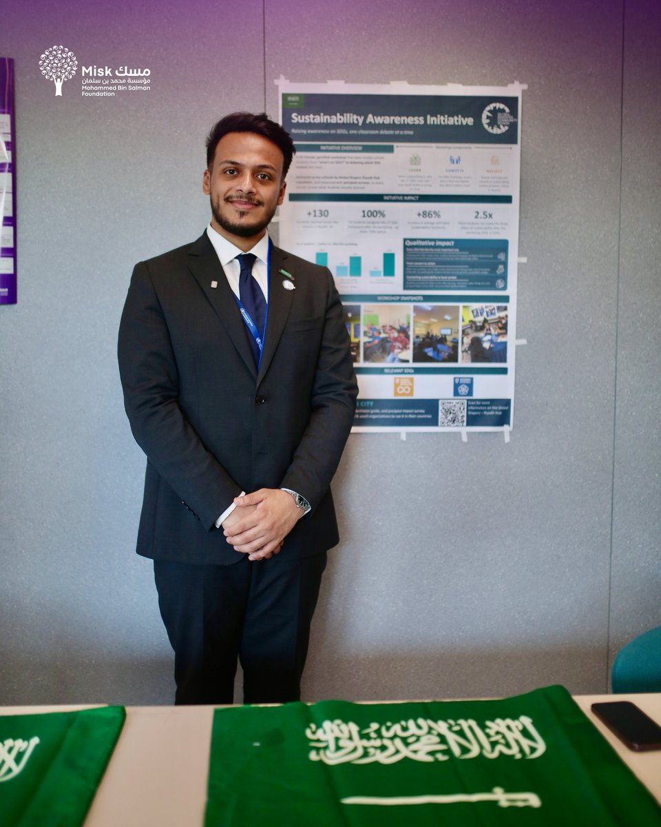 Misk_Global's tweet photo. At the Action and Impact Hub during the 31st AFS Youth Assembly. WAFD 2026 delegates Deema Alowais and Musab Aldosari presented their project & initiative, sharing how their work contributes to addressing global challenges and advances the Sustainable Development Goals #WAFDMisk https://t.co/Evfo7duZUA