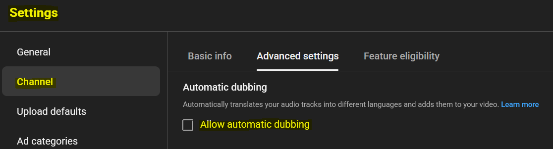 YumieTsuchinoko's tweet photo. 🚨PSA For Twitch Streamers Moving to YouTube!

YT has (unfortunately) been doing this same thing for over a year and you must turn off MULTIPLE settings in YT Studio to avoid it!

➡️Under Advanced Channel Settings, make sure to turn off AI Training, AI Dubbing, + AI Enhancements! https://t.co/OEWJNnFPR9