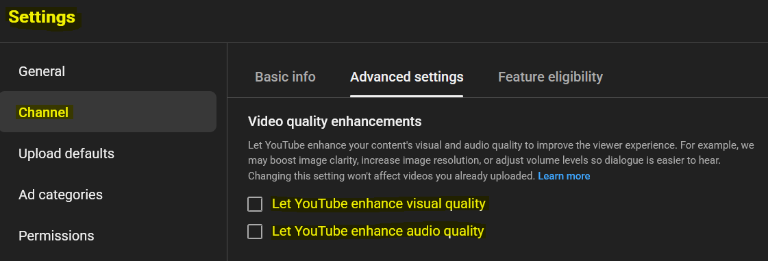 YumieTsuchinoko's tweet photo. 🚨PSA For Twitch Streamers Moving to YouTube!

YT has (unfortunately) been doing this same thing for over a year and you must turn off MULTIPLE settings in YT Studio to avoid it!

➡️Under Advanced Channel Settings, make sure to turn off AI Training, AI Dubbing, + AI Enhancements! https://t.co/OEWJNnFPR9