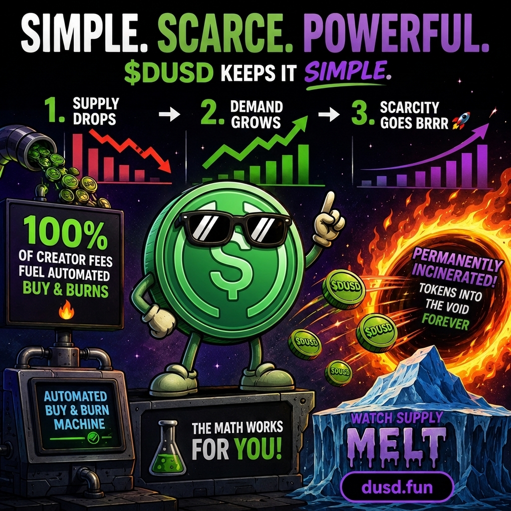 dusd_fun's tweet photo. Why overcomplicate economics? 🧠

📉 Delete supply
📈 Feed demand 
🚀 Launch scarcity into hyperdrive!

$DUSD Deflationary USD is the ultimate math flex—100% of creator fees fuel buy &amp; burns, vaporizing tokens endlessly! 🧪💥
Check live burns at https://t.co/zSOsKjpRSH! https://t.co/u8qed8f3Ys