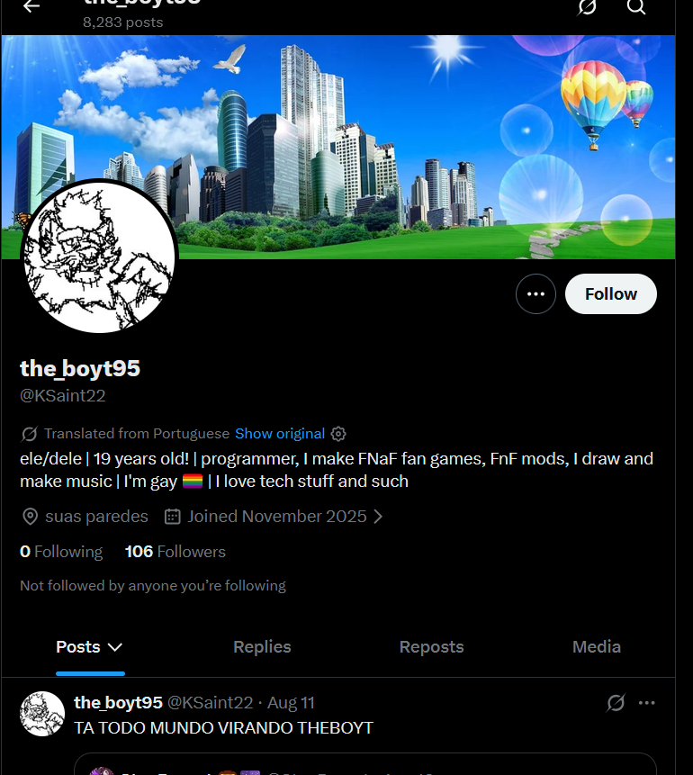 boytetafunny's tweet photo. bom... tive que criar outra conta por que essa merda do X me bloqueou, aparentemente por conta do @ dela que ta cheio de bots com variantes e talvez por conta do nick "theboyt" n tenho mt oq fazer sobre, só aceitar que perdi meus 106 seguidores, eu sei que é pouco mas fazer oq né https://t.co/rE1ARD7G8Q