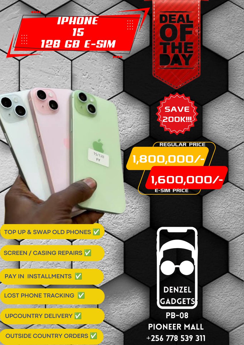 DenzelGadgets's tweet photo. Embrace eSim phones! eSIM Thursday is stacked with deals on eSIM phones. 

Check them out here - Denzel Gadgets Uganda channel on WhatsApp: https://t.co/rDrEKCOove https://t.co/Vu4BpUkjqU