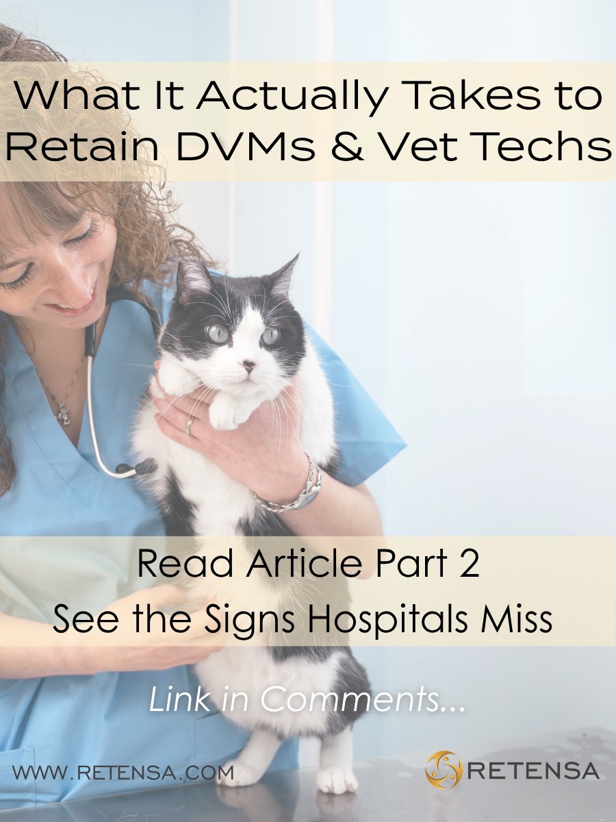 Retensa's tweet photo. What does a Veterinarian's quit cost a hospital?

50% to 200% of their salary to replace them. Most of that cost is preventable. High-retention hospitals use Commitment Indicators to catch risk before turnover occurs.

Read Retensa's latest article on #VetRetention. Link below. https://t.co/kcN3UMG0vJ