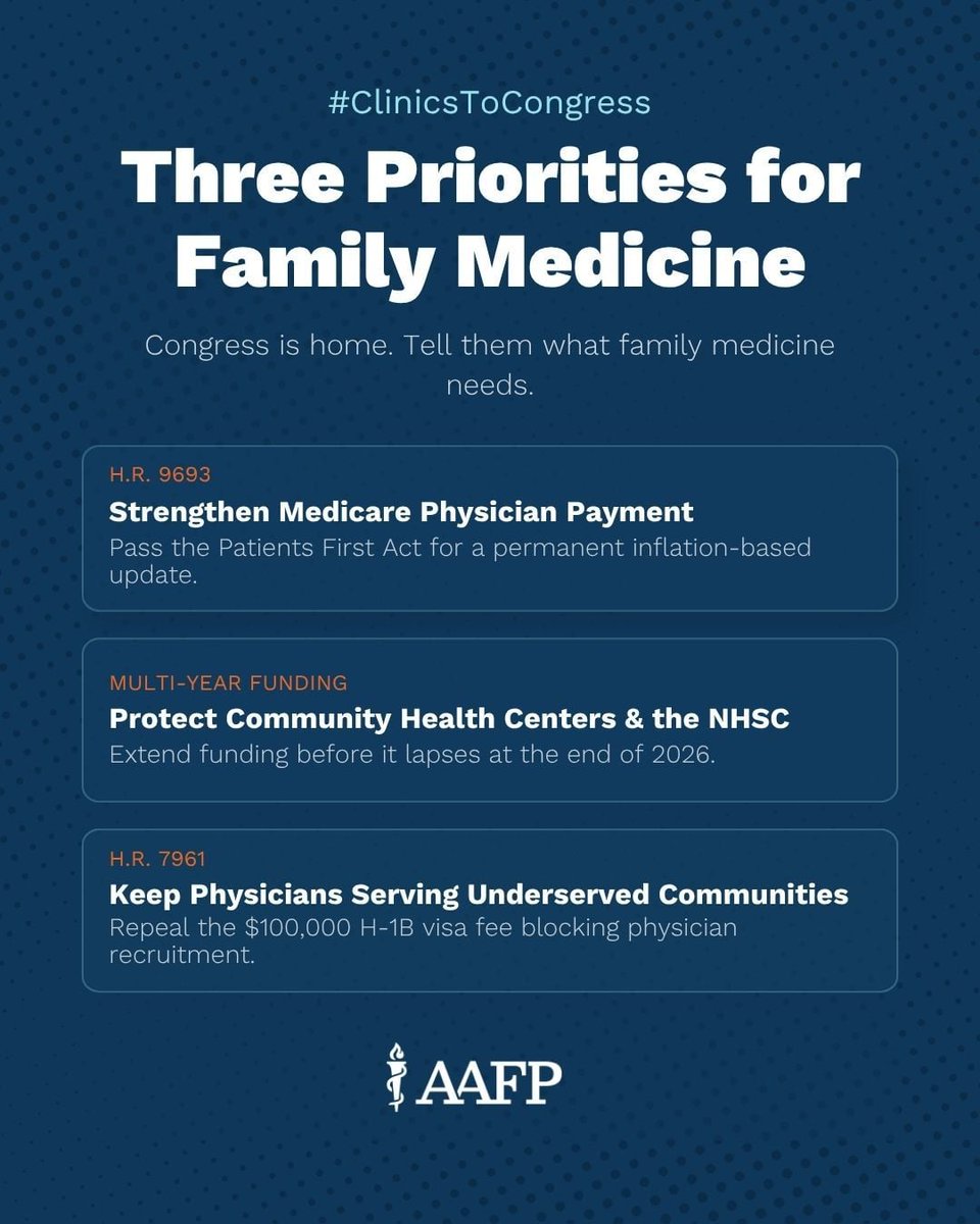 DTAMnet's tweet photo. Congress is home, and family medicine is speaking up. This August, we’re asking lawmakers to pass H.R. 9693, protect CHC/NHSC funding, and pass H.R. 7961 to strengthen access to primary care. #ClinicsToCongress #FamilyMedicine https://t.co/SY6cP1vXwc