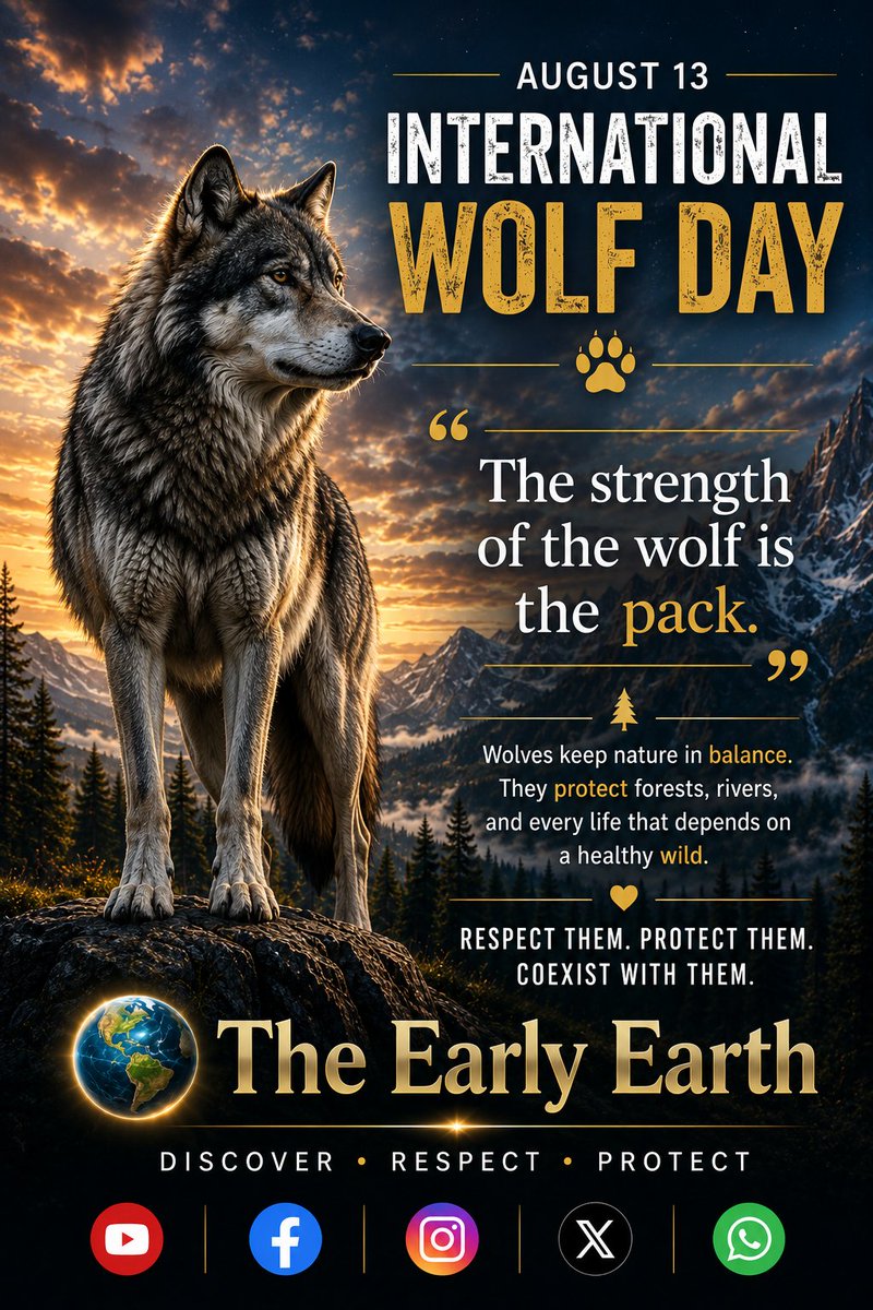 Theearlyearth's tweet photo. 🐺 International Wolf Day — August 13 🌍
Wolves are more than powerful predators. They play an important role in maintaining the balance of wild ecosystems. 🌲🐺
#InternationalWolfDay
#WolfDay
#SaveWolves 
#TheEarlyEarth https://t.co/0YpbNuz2AB