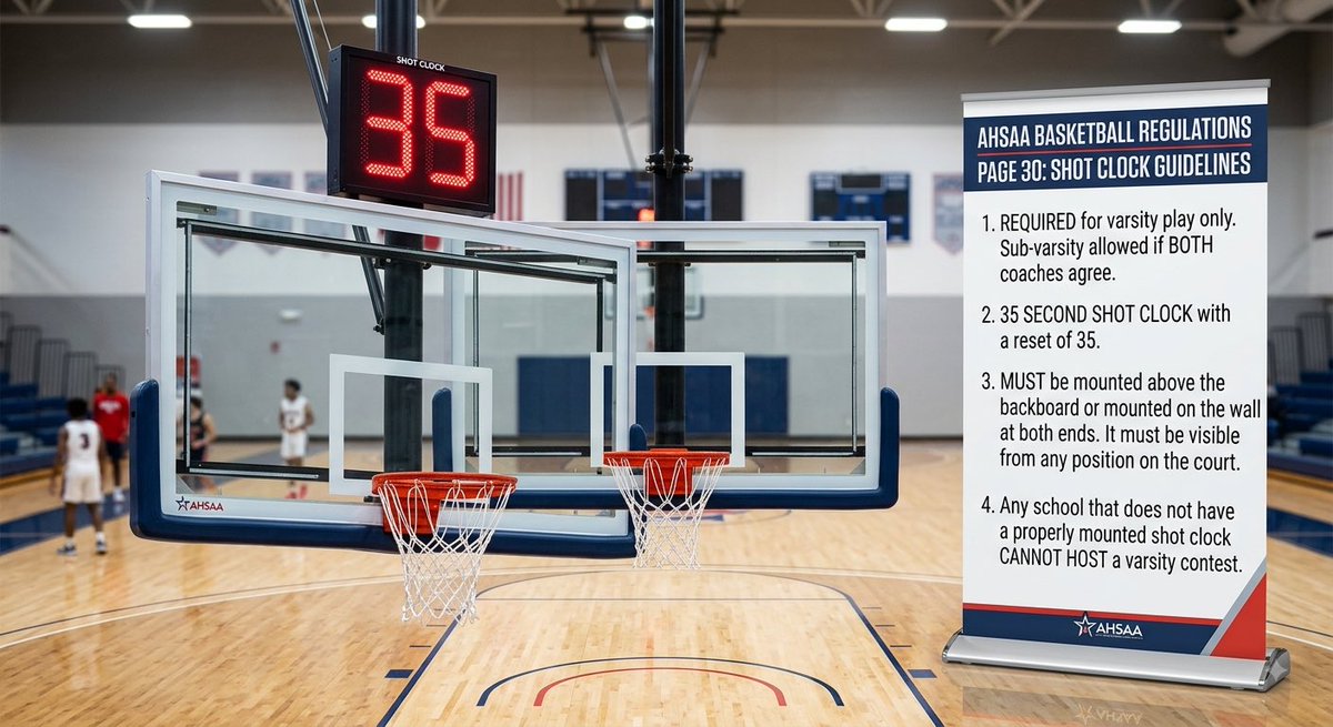 AABC_Hoops's tweet photo. ‼️ ATTENTION‼️ 

@AHSAAnow 2026 Basketball Sport Book has been updated: 

Page #30. Shot clock Guidelines (below) https://t.co/4J8veIbAlO