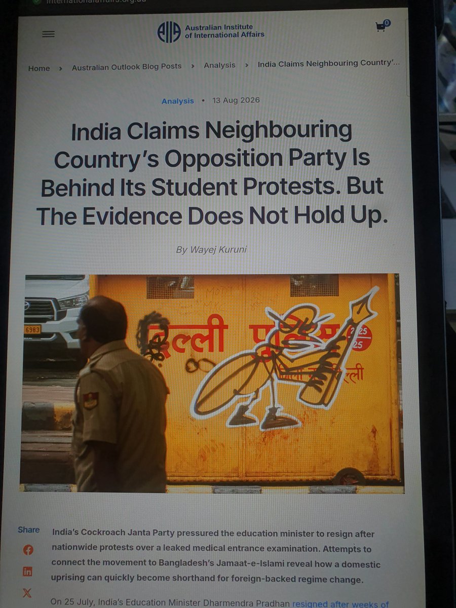 Wayejkuruni's tweet photo. ... what happens when the political memory of Bangladesh’s 2024 uprising becomes a framework through which unrest elsewhere in South Asia is interpreted? The evidence for foreign sponsorship, I argue, does not withstand scrutiny #India #Bangladesh #CJP https://t.co/hw5DIwSkW9