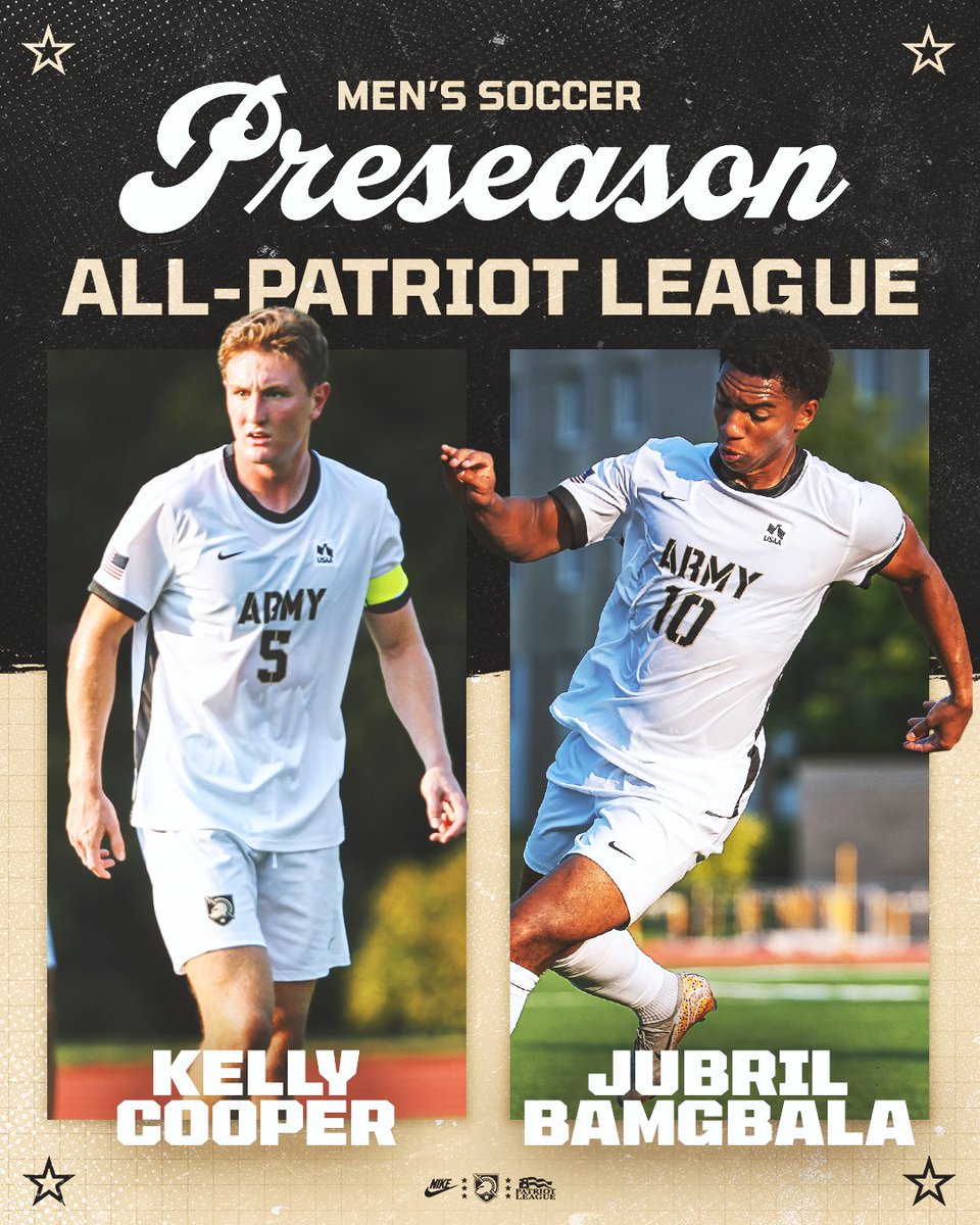 ArmyWP_MSoccer's tweet photo. Congrats to Kelly Cooper and Jubril Bamgbala on being named to the Preseason All-Patriot League Team!

#GoArmy https://t.co/0503usIRjI