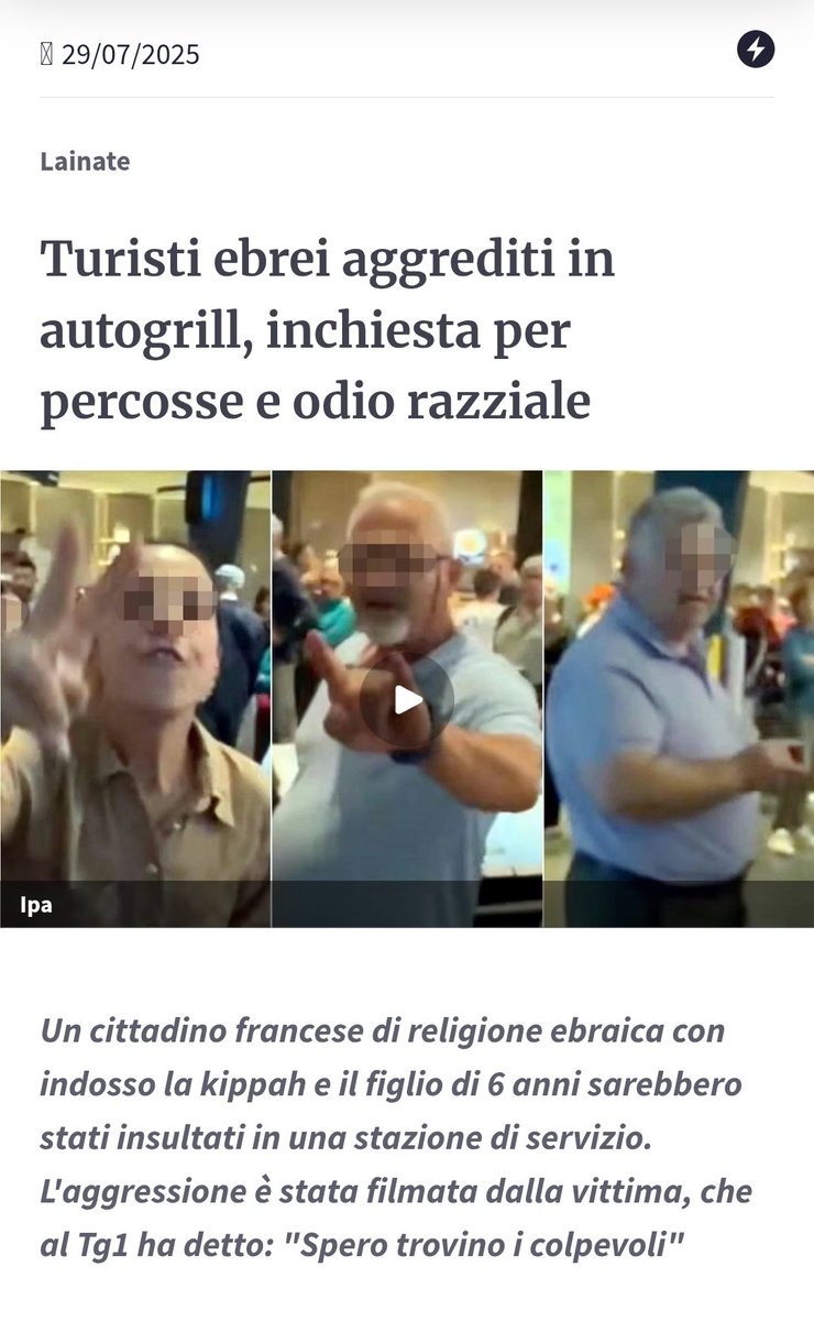 GarbaSte's tweet photo. Ricordate l'aggressione antisemita di un anno fa all'autogrill di Lainate?
La procura di Milano ha chiuso le indagini.
Il turista ebreo è stato il primo ad alzare le mani, dando una capocciata in faccia e causando un trauma cranico a un 70enne e rischia un processo per lesioni https://t.co/joaUtPEyEq