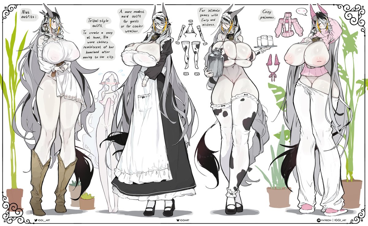 IGGI__art's tweet photo. Refsheet for Nia🐄
And a few outfit options in her wardrobe.
---
There's another page on p4treon with some more hentai details. https://t.co/1UAVYds3z3