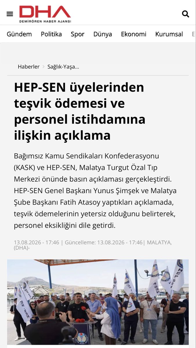 hepsen_2020's tweet photo. HEP-SEN üyelerinden teşvik ödemesi ve personel istihdamına ilişkin açıklama
Bağımsız Kamu Sendikaları Konfederasyonu (KASK) ve HEP-SEN, Malatya Turgut Özal Tıp Merkezi önünde basın açıklaması gerçekleştirdi. HEP-SEN Genel Başkanı Yunus Şimşek ve Malatya Şube Başkanı Fatih Atasoy yaptıkları açıklamada, teşvik ödemelerinin yetersiz olduğunu belirterek, personel eksikliğini dile getirdi.

Ayrıntılar; ⤵️⤵️

https://t.co/F3z1KvDEU9

HEP-SEN

Türkiye’nin En Genç ve Dinamik Yeni Nesil Sağlık Sendikası @hepsen_2020

 🌐 https://t.co/5De2NnFS9S
 ☎️ 0216 759 44 14
 🎥 Medya Ağımız:
 👉 https://t.co/ApGyCSurPg

@saglikbakanligi @sagliklicozum @drmemisoglu @kaskkonf @ynsmsek 

#TeşvikEkÖdeme #EkÖdeme #Malatya 
#NedenHepsen #Hepsen2026