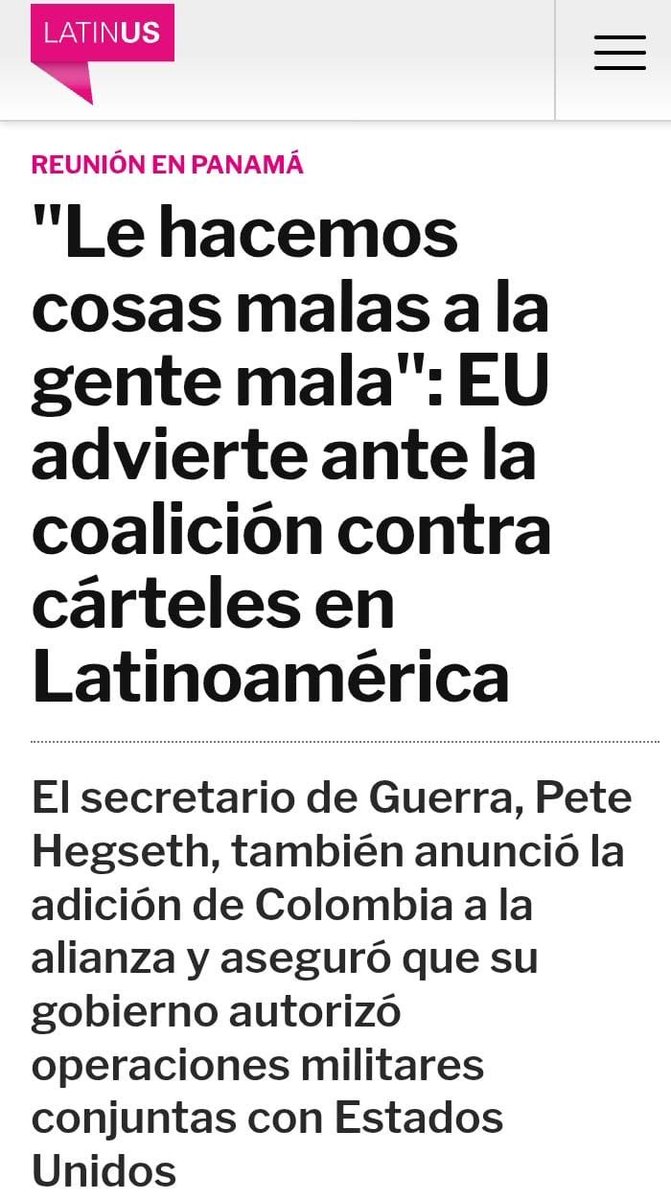jesusbodden's tweet photo. Pete Hegseth dijo que el objetivo es “degradar, desmantelar y destruir las redes narcoterroristas” y pidió a los países de Latinoamérica que intensifiquen su lucha. Todos los créditos pera The New York Time. 👁️👂 #Latinoamerica https://t.co/NUz3mrns4d