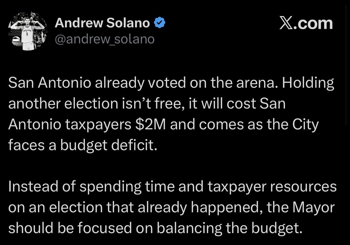 SanAntonioDSA's tweet photo. This guy was literally hired for the county vote for the new Spurs stadium and is playing fast and loose with the facts. 

No San Antonio resident voted on the CITY portion of the proposed funding. 

FWIW, $489 million > $2 million https://t.co/2WsWL2xJU2