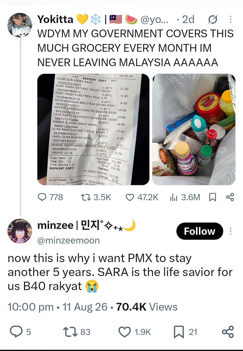 lorettabagg's tweet photo. Looks like the PH paid propa is on full blown. Coz which B40 spends rm100 on sauces. What are they cooking here? Doesn't anyone actually think before engaging with this content? Also Sara was Najibs BR1M which PH criticised. There has been no new ideas from PH https://t.co/DCoog2rfzv